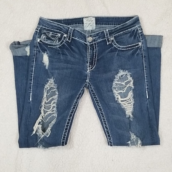 LA Idol USA Embellished Boot Cut Distressed Jeans - Picture 9 of 9